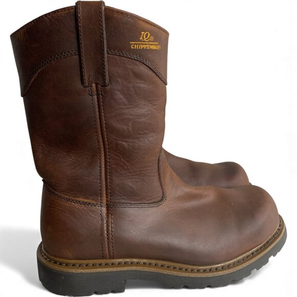 Chippewa Leather IQ Brown Steel Toe Engineer Biker Work Boots Men's 9.5 XW - Picture 2 of 12